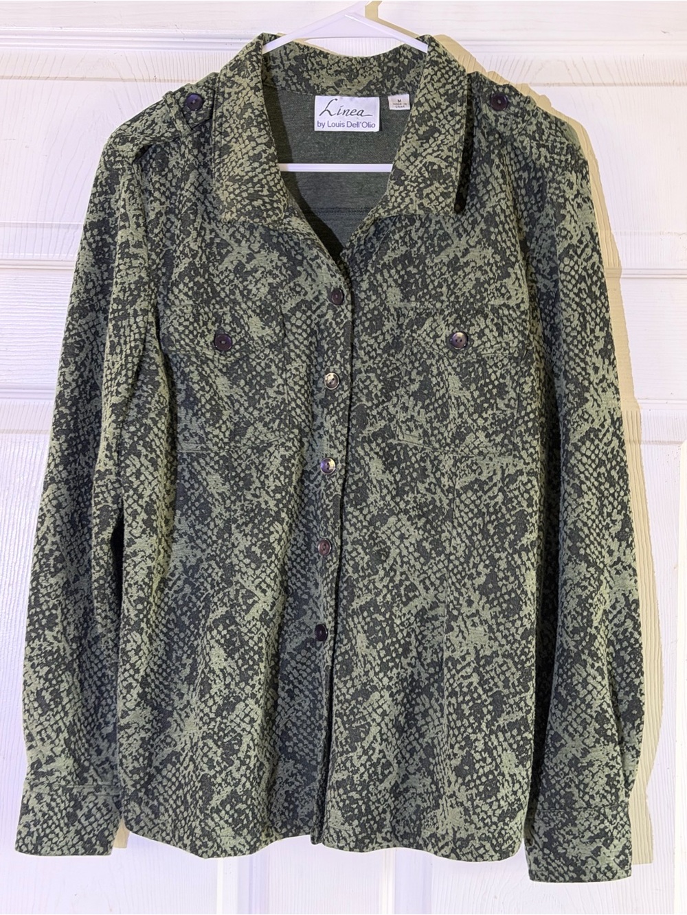 Linea by Louis Dell'Olio Olive and Dark Green Printed Long Sleeve Button-Up